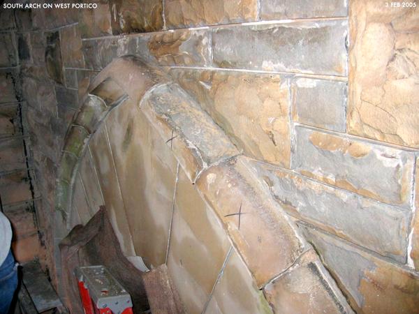 6. West Wall & Narthex: 2005 A significant proportion of the stones making up these "eyebrow" mouldings over the arches