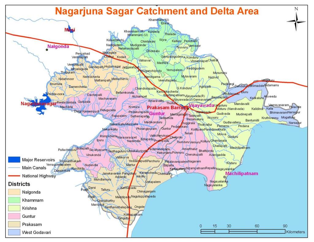 On the other hand Krishna delta is located at the tail end of the river basin. The Krishna delta has a total command area of 1.