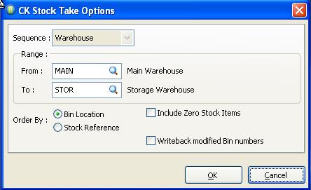 CK Stock Take Page 3 of 8 3.1 USING CK STOCK TAKE Select CK Stock Take from the Stock module menu. This loads the criteria screen.