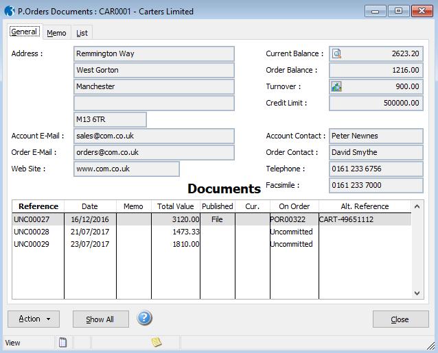 Purchase Order Documents Main Processing Screen The POP Document screen allows the user to view Suppliers that have been marked allow Purchase Order in the Purchase Ledger processing screen.