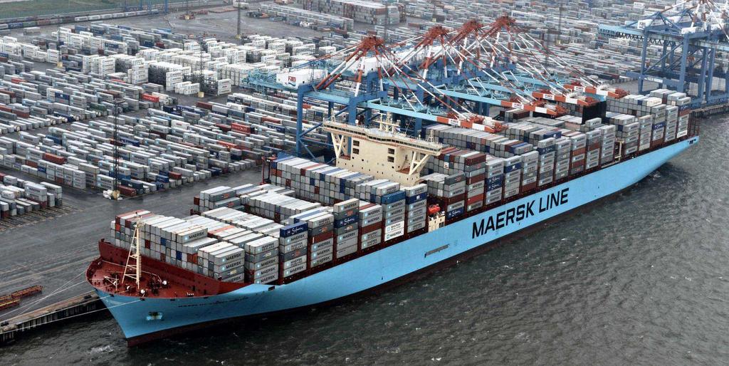 Unloading Mega Ships The Emma Maersk was the largest container ship ever built until 2013 when the Maersk EEE class ships started sailing all superbly