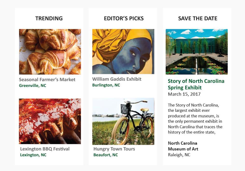 NC Email Newsletter LOCAL FAVORITES EDITOR S PICKS SAVE THE DATE PER EMAIL $400 PER EMAIL PER EMAIL $3,950 $400 LOCAL FAVORITES This unit promotes local businesses in Vermont.