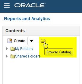 Chapter 2 Overview This figure shows the Browse Catalog icon which takes you to BI to administer analytics.