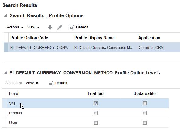 Chapter 3 Understanding Currency Preferences 6. In the Manage Profile Options dialog, you see your new profile. check the Enable box for Site. 7. Click Save and Close.