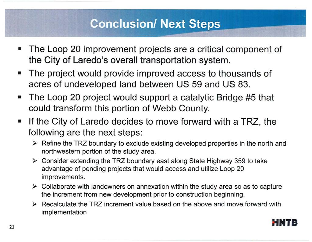 21 The Loop 20 mprovement projects are a crtcal component of the Cty of Laredo's overall transportaton system.