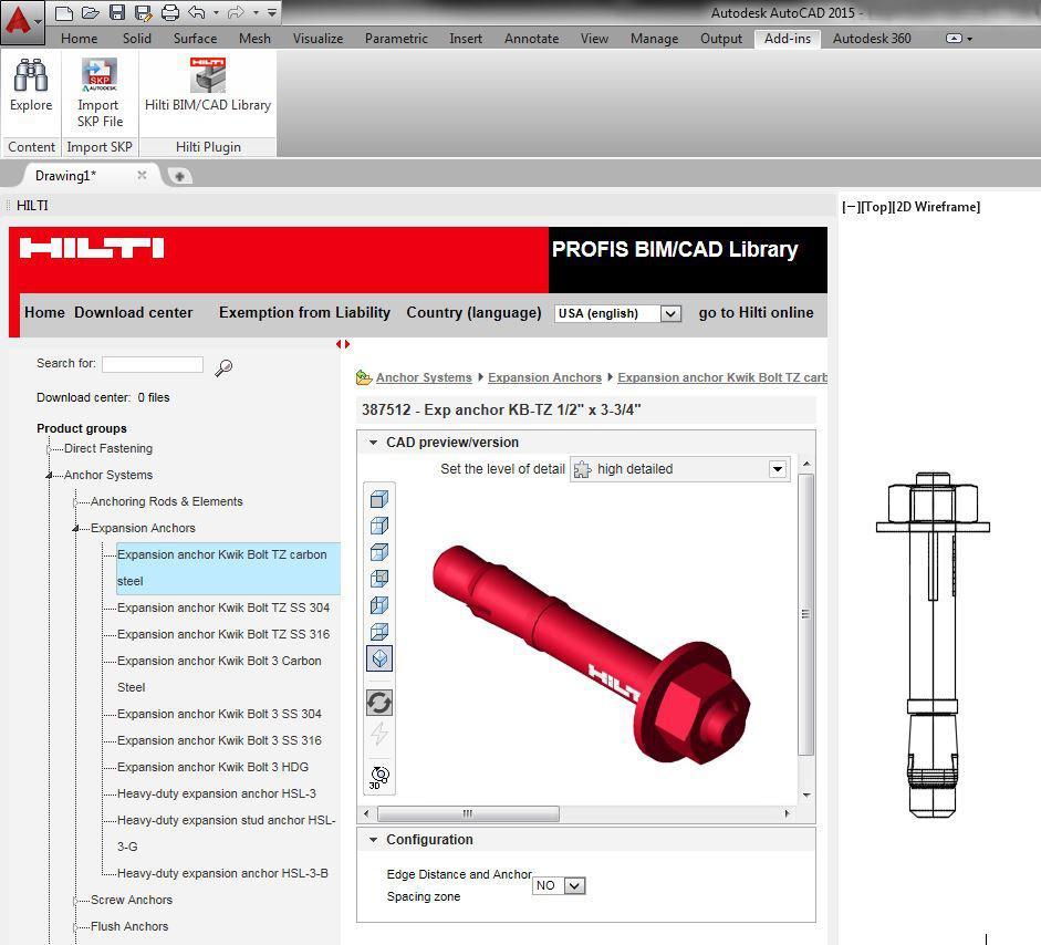 FIGURE 4: MANUFACTURES PLUGIN WITHIN AUTOCAD In addition to the product library, Hilti developed software tools which help the calculation and design of details and also provide integration into the