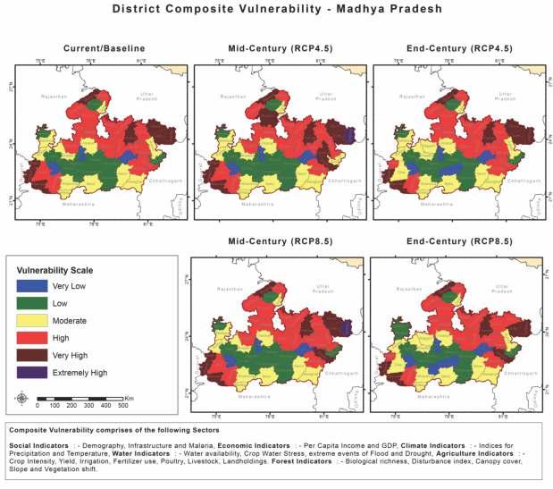 Climate Change Vulnerability for Districts of Madhya Pradesh Note: Current and Projected Composite Vulnerability for districts of Madhya Pradesh constructed using 72 indicators from social, economic,
