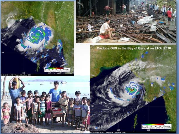 Recent Natural Disasters in Myanmar 2006 Apr Cyclone Mala 2008 May Cyclone Nargis 2010 Oct Cyclone GIRI 2011 Mar Tarlay Strong Earthquake 2011 JJA Heavy Rain & Floods 2011 Oct Pakokku Flash Flood