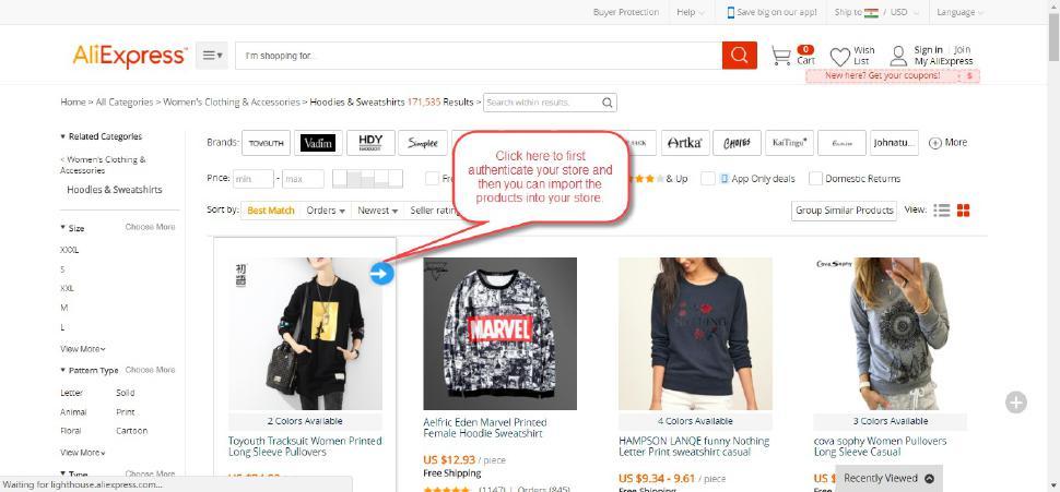 **Note: Before importing the products from AliExpress into your store you should first install the AliExpress product importer extension in your Google Chrome browser.