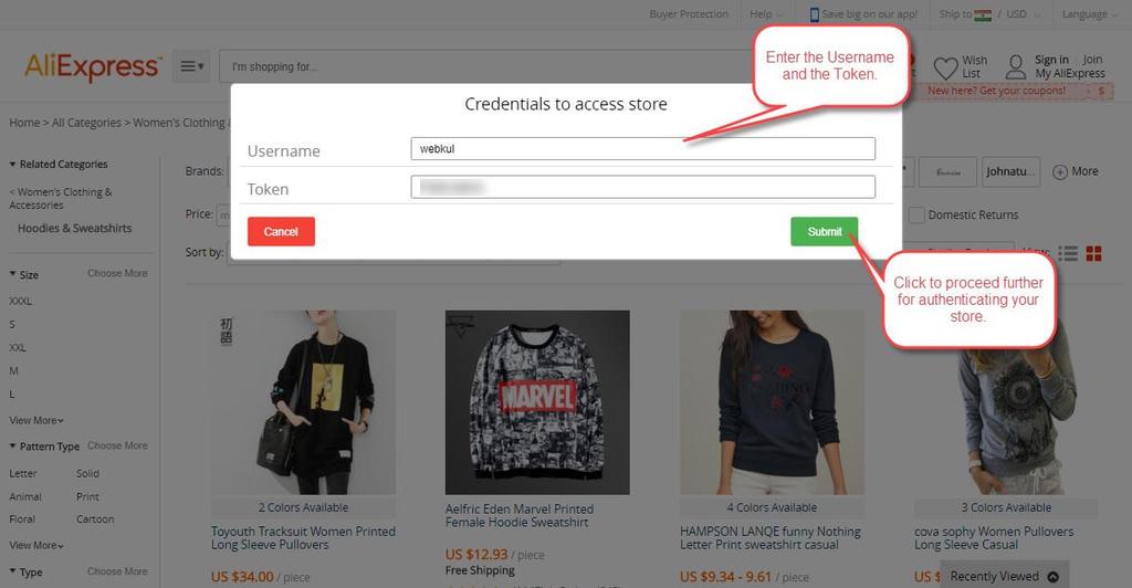 Lastly, click the Submit button in the above snapshot your store will be authenticated and you will see a success message Authenticated Successfully.