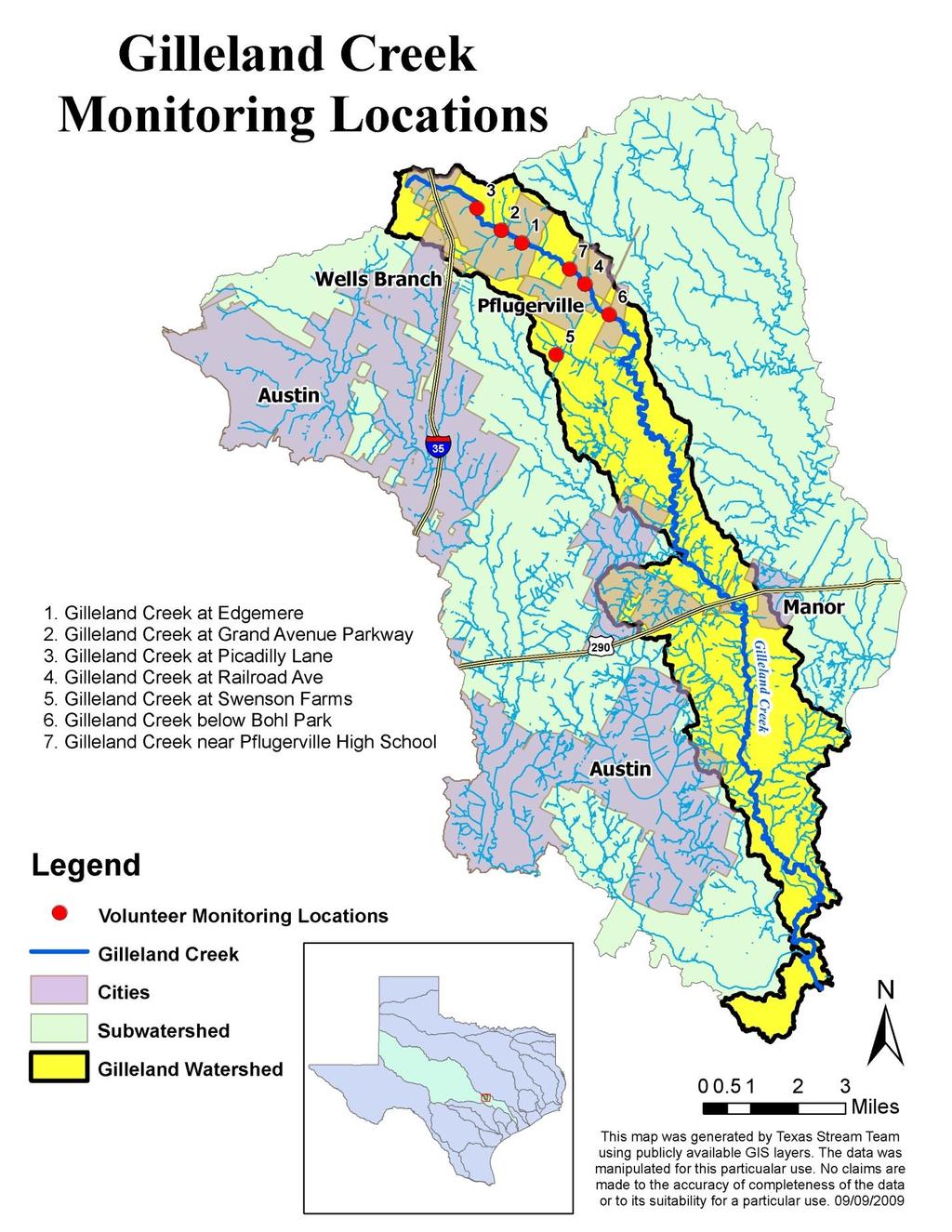 downstream, with the exception of Swenson Farms which is located on a tributary. TCEQ standards are marked in red.