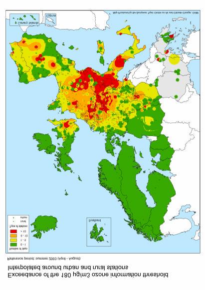 Spatial distribution of exceedances - interpolated map: summer 2003 Exceedance