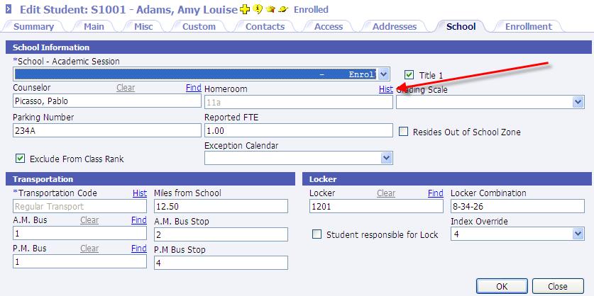 Mdifying, Adding r Deleting Student s Hmerm T alter a student s hmerm, perfrm the fllwing steps: G t Students Student Maintenance Schl tab. Click the Hist link t the right f the Hmerm field.