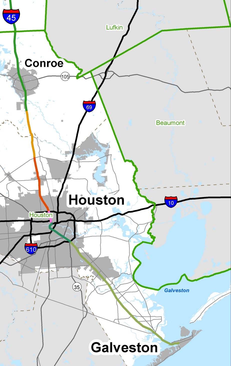Houston District Freight Recommendations, 2 of 2 Segment 3 (I 610N I 10): Programmed projects: High mast illumination; transportation system management; and reconstruct frontage roads Planned