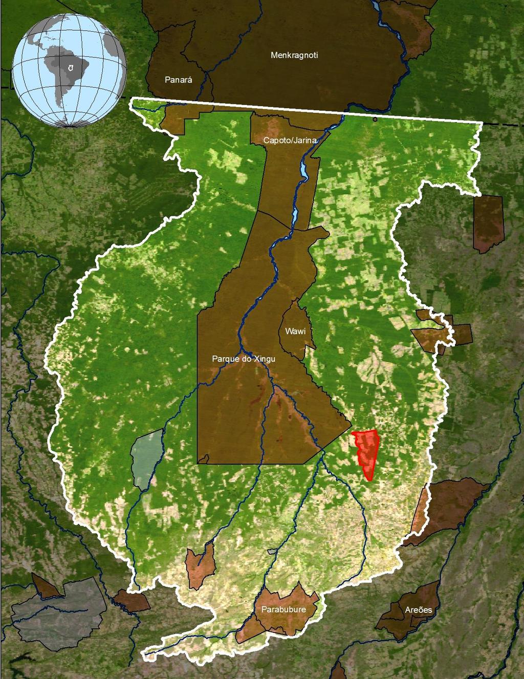 Upper Xingu 176,000 km 2 area Forested indigenous reserve surrounded by mosaic landscape.