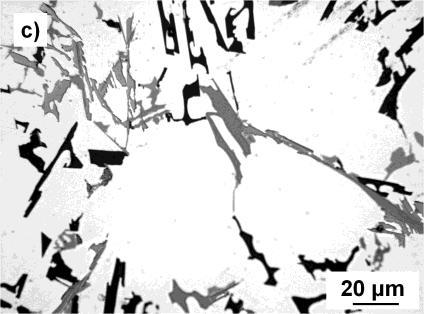 dissolved chromium can modify the morphology from needle-like to dendritic [7]. The microstructure of slowly solidified AlSi23Fe8Mn5 alloy (Fig.