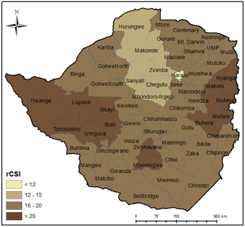 Figure 1: Median rcsi by head of household Map 1: District aggregations Although the food security situation improved in Harare, it deteriorated in other parts of the
