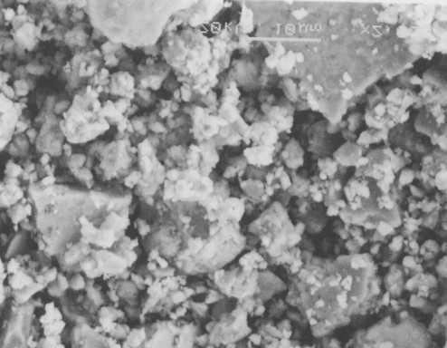 2500X Fig.4 SEM showing particle size and morphology after milling for 20 h. 10 000X Fig.5 Microstructure of Fe-3%Si powder after 20 h ball milling.