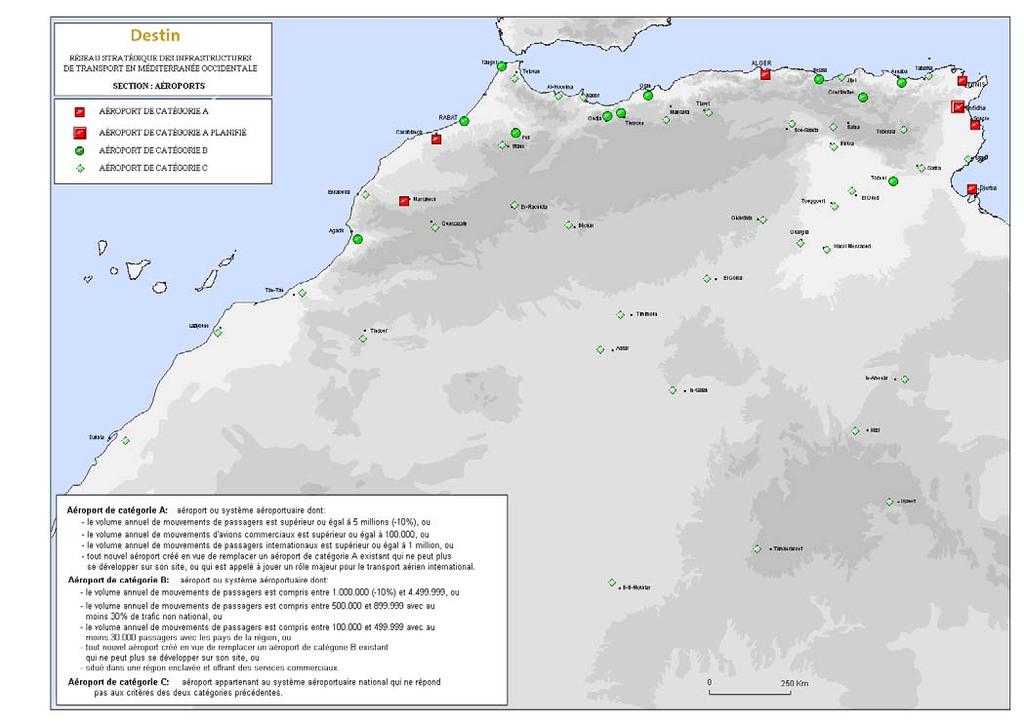 Example of the proposed strategic network for the Maghreb: Airports Source: DESTIN DESTIN therefore aimed to define a series of relatively simple methodologies that would make it possible to estimate