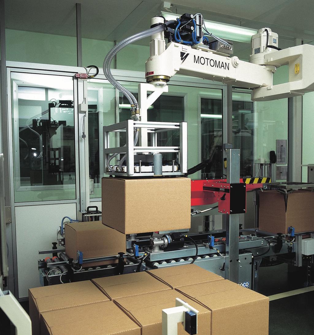 SP70X The robot model MOTOMANSP70X is designed for palletising and handling applications especially in narrow, confined work cells. This is a SCARA-type robot, i.e. an arm mounted on a column.