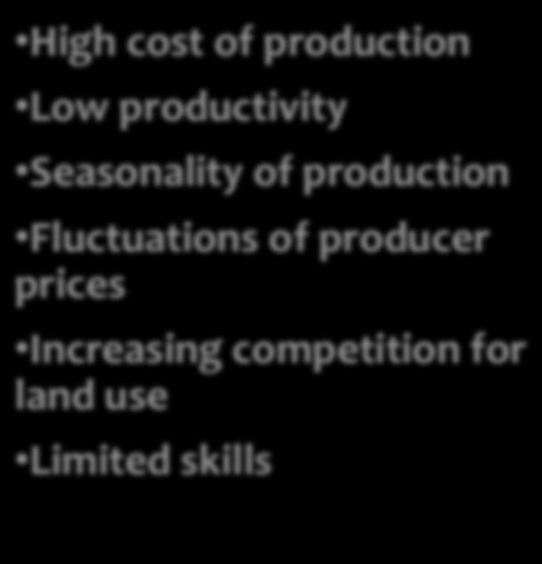 production Low productivity Seasonality of