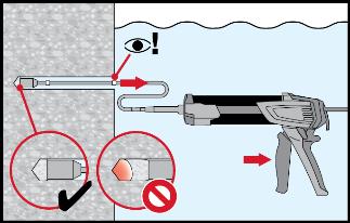 Injection preparation Tightly attach Hilti mixing nozzle HIT-RE-M to foil pack manifold. Do not modify the mixing nozzle. Observe the instruction for use of the dispenser.