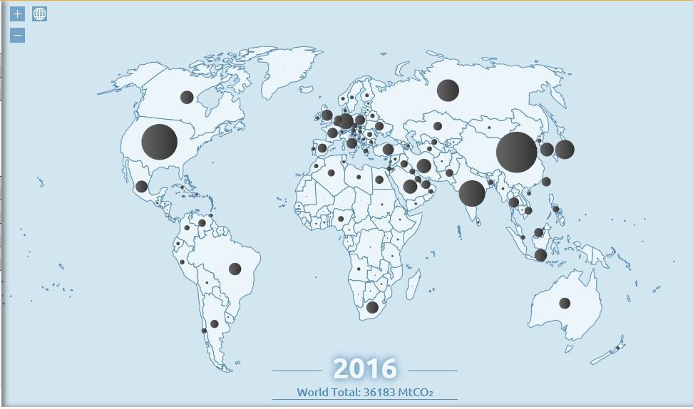 Global Carbon Map All Nations CO2 in total 2016 (metric tonnes) 6-7 March