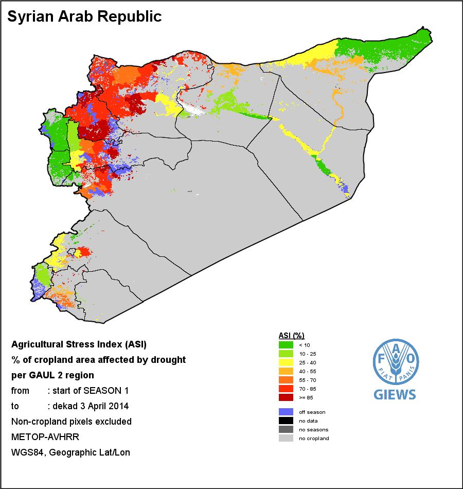 - 2 - Figure 2: Agricultural Stress Index for the current crop season Latakia Idleb Aleppo Hama Al Raqqa Al Hasakeh Tartous Deir Al Zour Homs Dar a Al Quneitera Rural Damascus Al Sweida Note: The