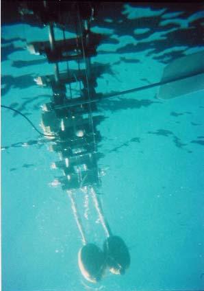 Figure 1. Vertical array surface sampler (VASS) pictured under water.