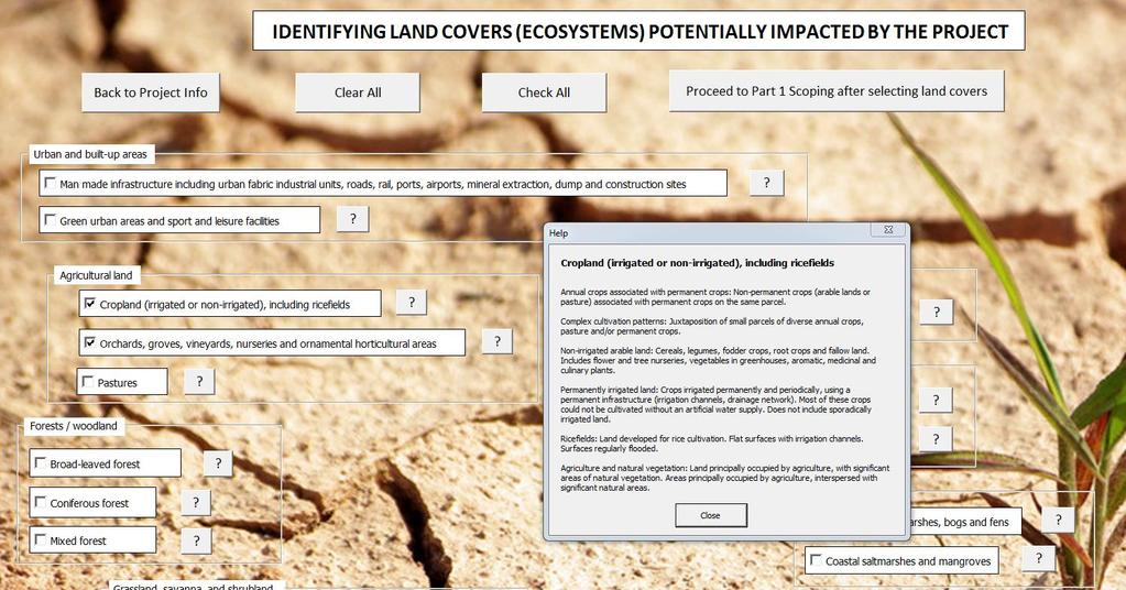 Option 1: Landcover approach Users identify which landcover types are