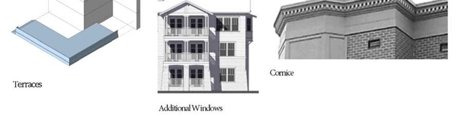 Exterior building palettes include the use of substantially different building