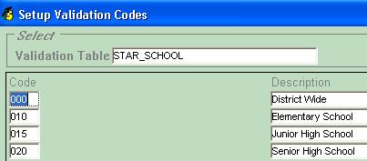 STAR Processing Update STAR School. The school number used for STAR reporting is found in the validation table called STAR_SCHOOL.