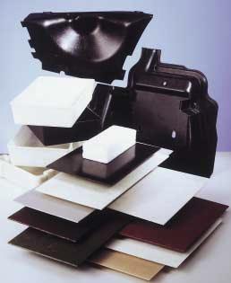and homogeneous plastics, the base materials used to form parts for the
