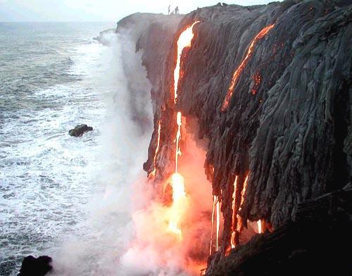 Lava going into the ocean at