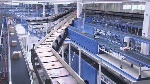 sorter. Shipments up to 2 metres in length and weighing up to 60 kg can be transported at a capacity of up to 4,200 items per hour on the large goods sorter and distributed to 84 destin ations.