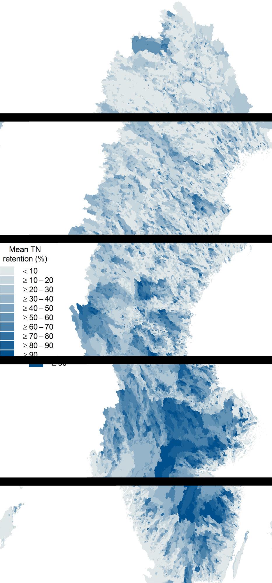 Modeled retention to sea outlets (%) Benefit of large model