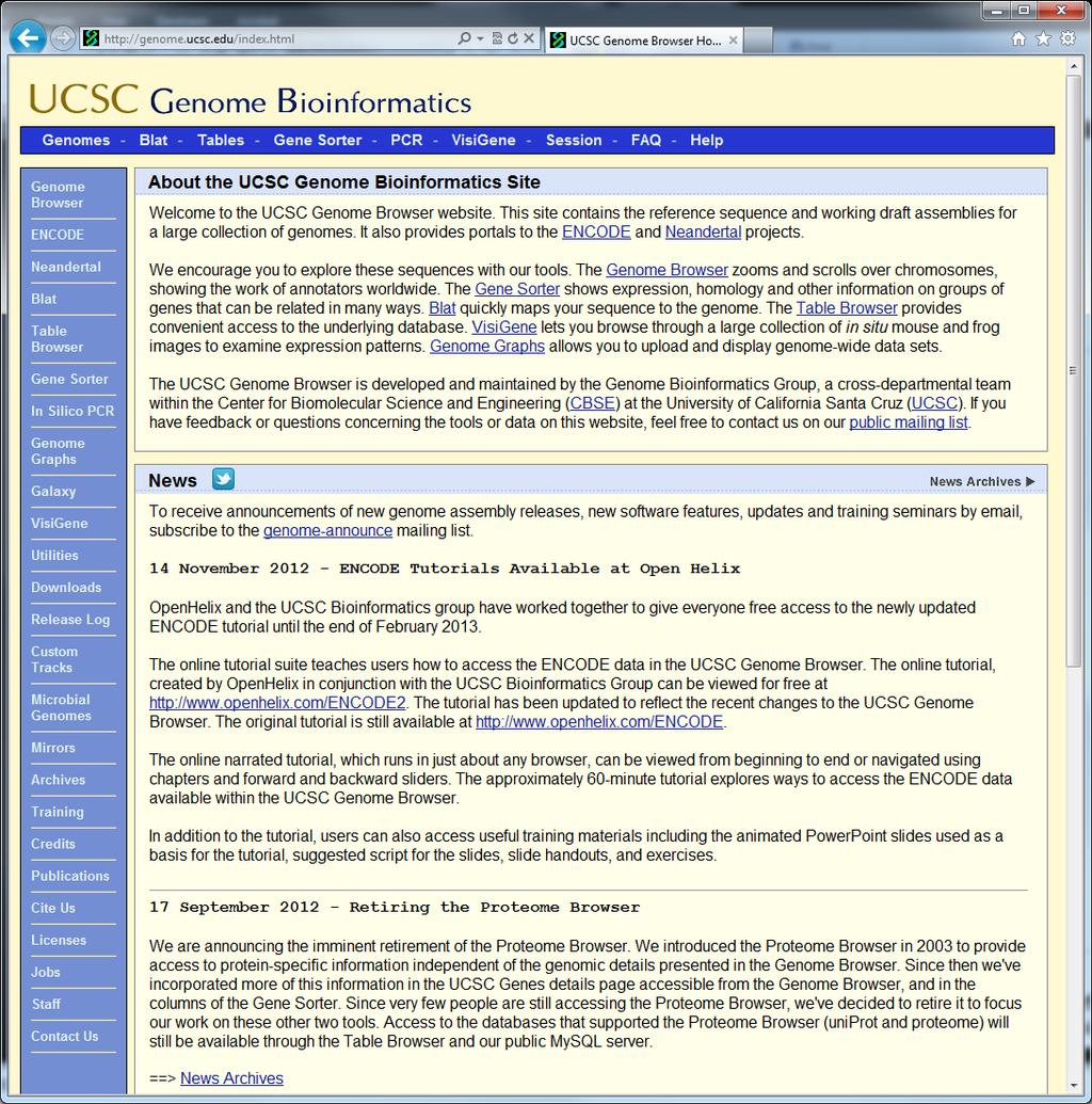 Access to the databases and tools UCSC Genome Browser h