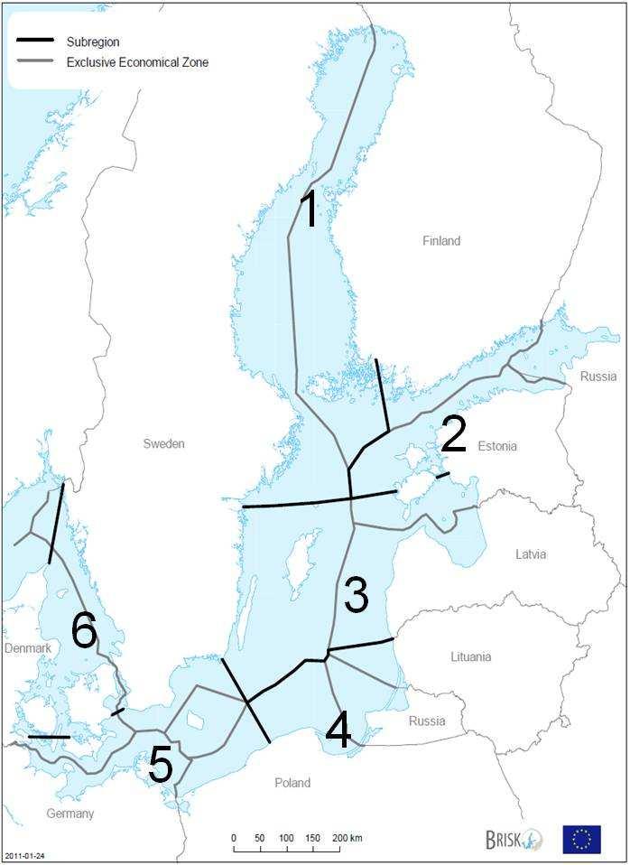 5 Figure 1-1 Map of sub-regions for co-ordinated oil spill response in the Baltic Sea The investigations give a clear result that the threat from oil spills measured as a) risk for accidental spill
