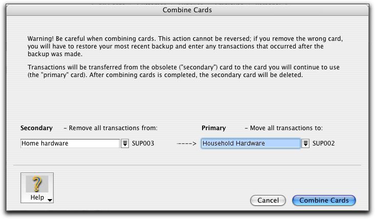 for the combined card. The transaction details for the secondary card are added to the primary card. Non-transaction information for the secondary card is deleted.