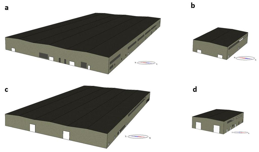 128 Raimo Simson et al. / Energy Procedia 96 ( 216 ) 124 133 Fig. 3. Simulation models of the buildings analyzed: SW (a) and NE (c) views of the large hall and views (b), (d) of the small hall.