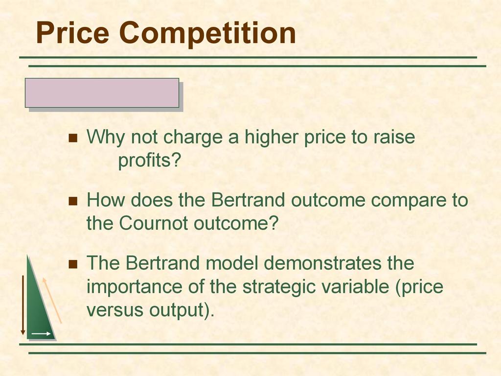 Price Competition Bertrand Model Why not charge a higher price to raise profits?