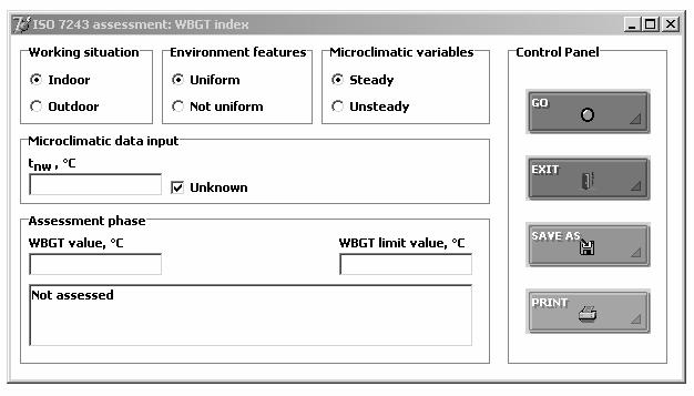 Figure 4 - Hot extreme environments assessment interface (ISO 724