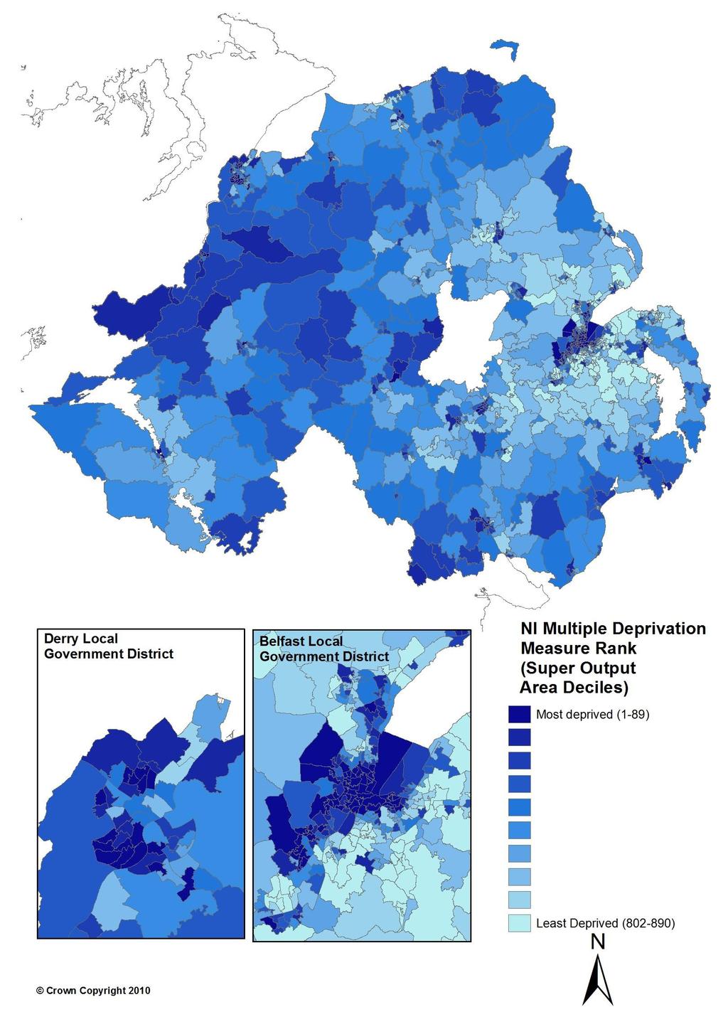 Figure A illustrates the relative levels of deprivation within NI in 2010.