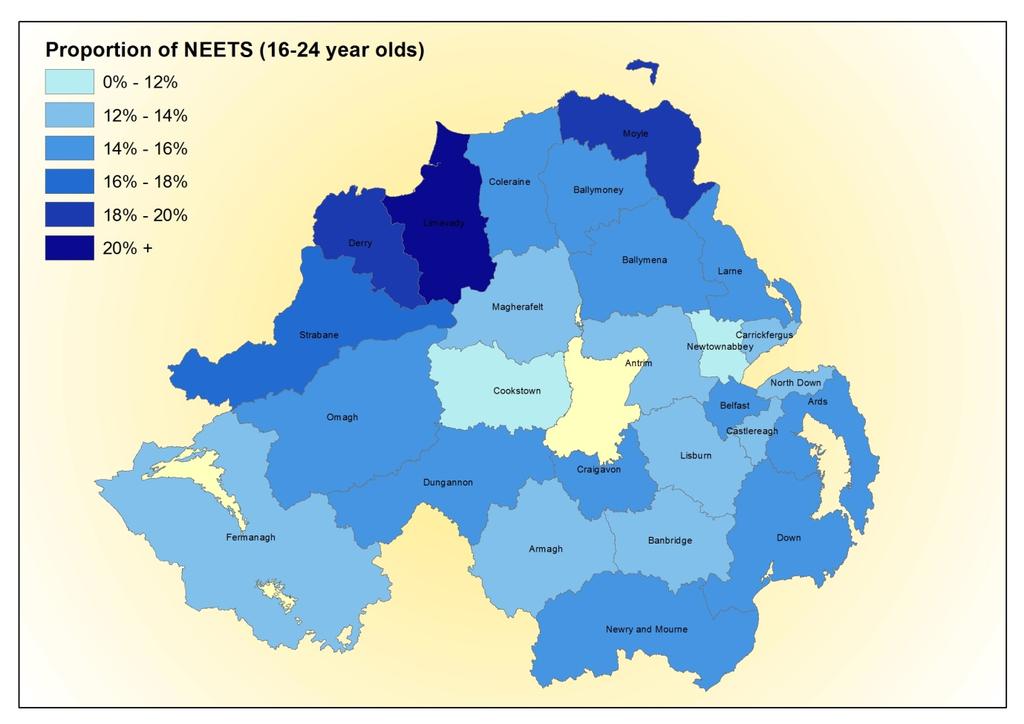 Figure B: Proportion of NEETS (16-24 yr olds) Source: Census 2011 Main Groups Targeted for support under ESF The main groups of people to be supported with ESF funding are those furthest from the