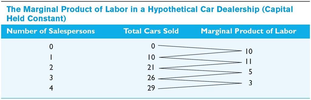 The Marginal Product of Labor in a Hypothetical Car