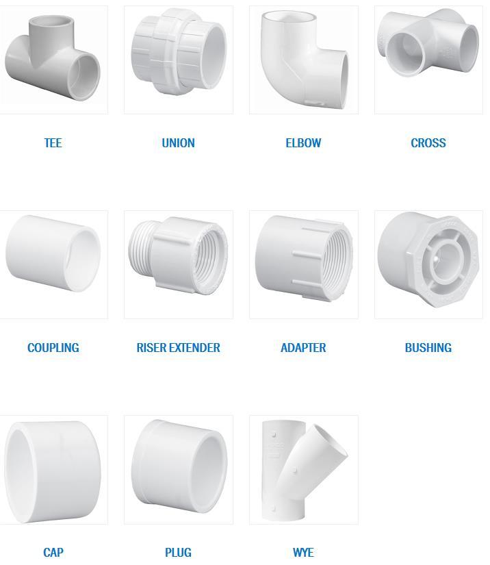 B 1 PVC FITTINGS Schedule 40: Schedule 40 PVC fittings shall meet or exceed the performance specifications of: COLOR-CODED: White- all services Gray- all services ASTM Standards D2466, this standard