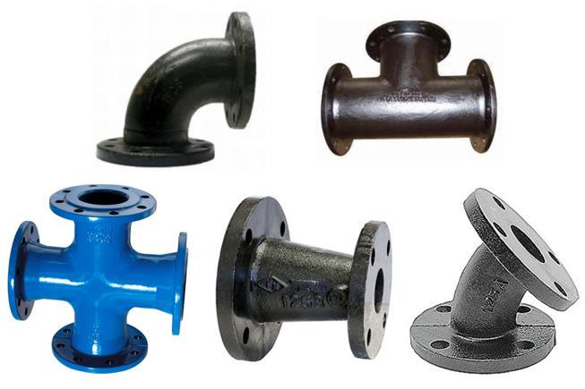 B 8 FLANGED JOINT FITTINGS (AWWA C110): Flanged fittings shall meet or exceed the performance specifications of: Fittings shall be ductile iron per ASTM A536 or cast iron per ASTM A 126.