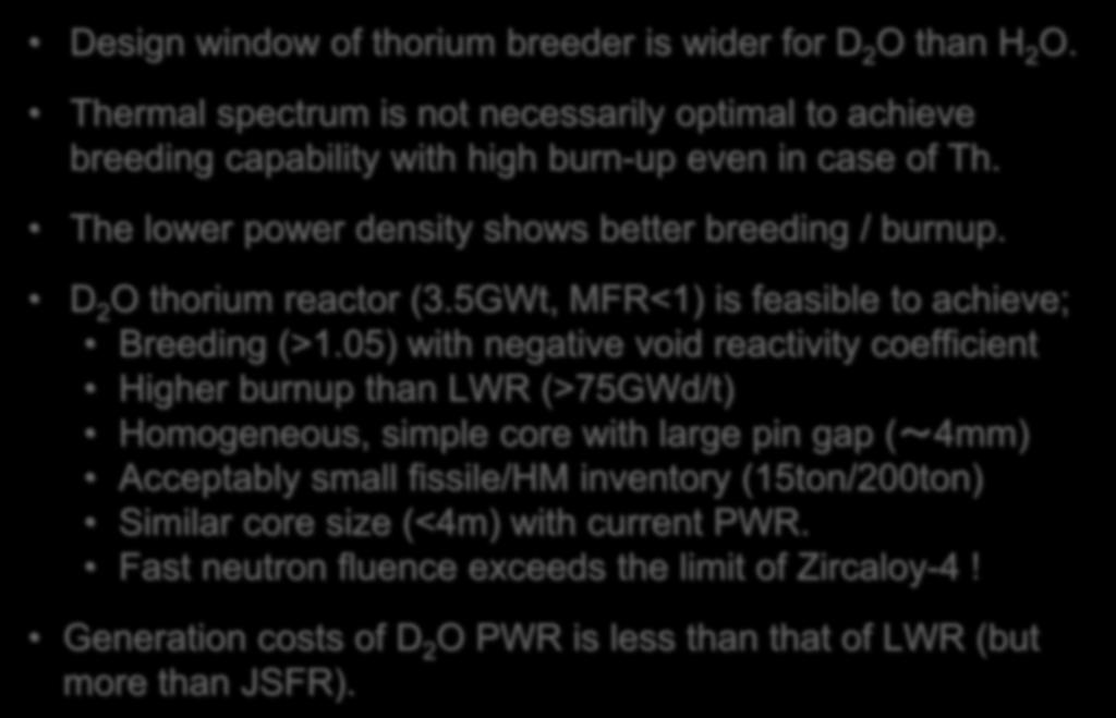 Findings from our previous studies Design window of thorium breeder is wider for D2O than H2O.