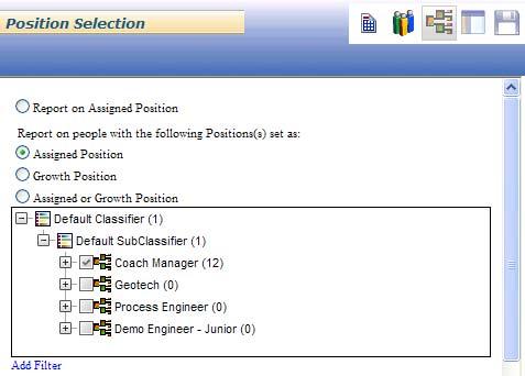 CAT Enterprise Reports Position The page allows you to filter the report by selecting particular Positions.