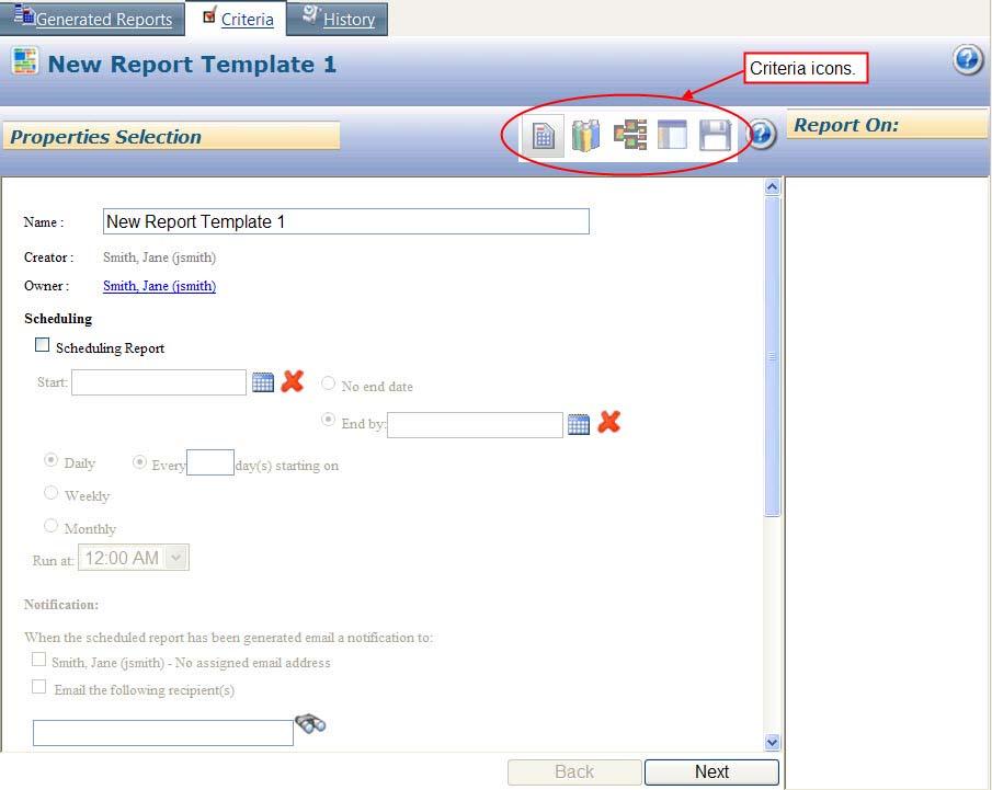 Topic 1: Reports Overview Figure 5 Note: If you missed any required criteria, you will not be taken to the next page and a message in red text will appear in the report header, indicating what is